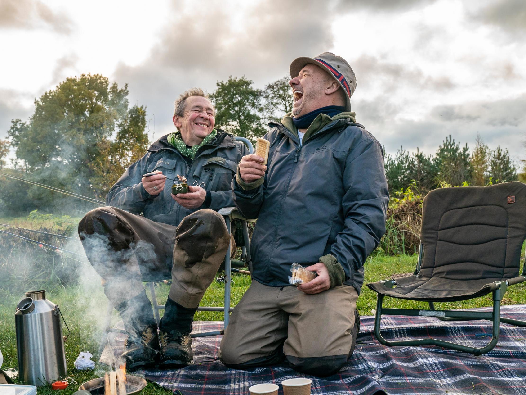 Paul and Bob have a picnic beside a Norfolk lake