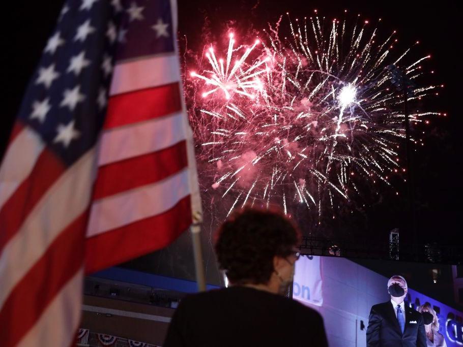 Fireworks light up the Wilmington sky after Joe Biden formally accepted the Democratic nomination (Getty)