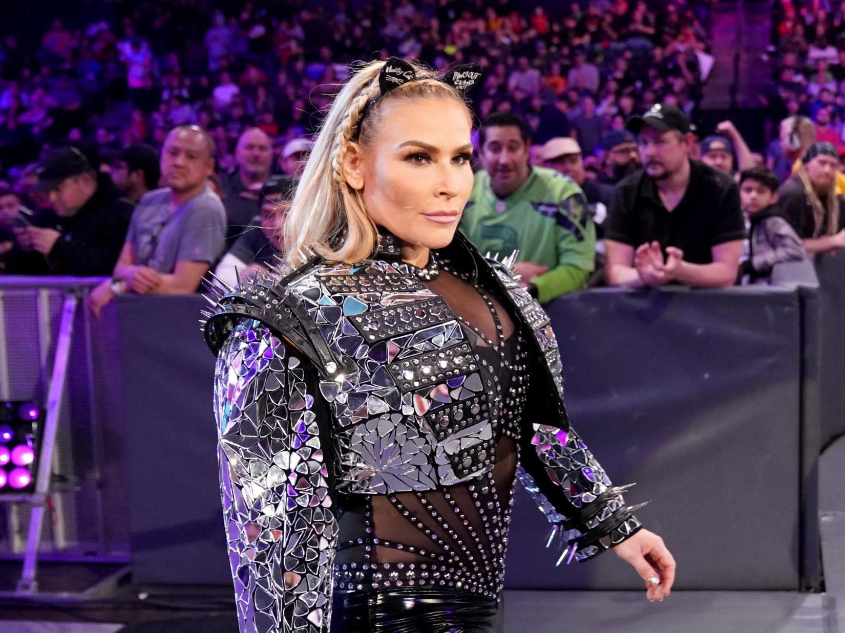 Natalya making her way to the ring before the coronavirus pandemic, when fans were still attending events