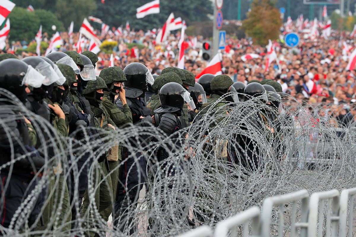 A heavily policed protest in Belarus last month