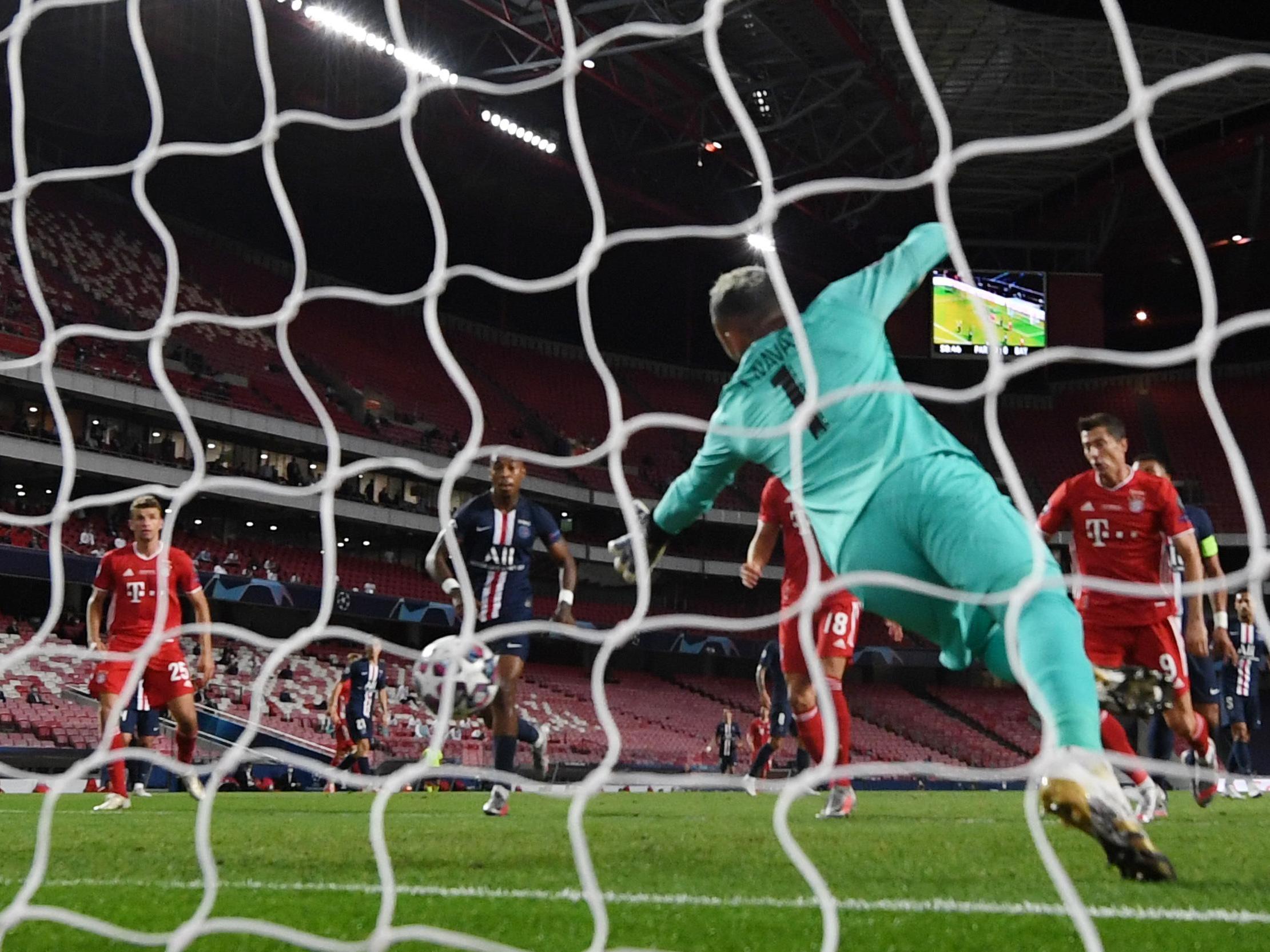 Bayern Munich’s Kingsley Coman scores