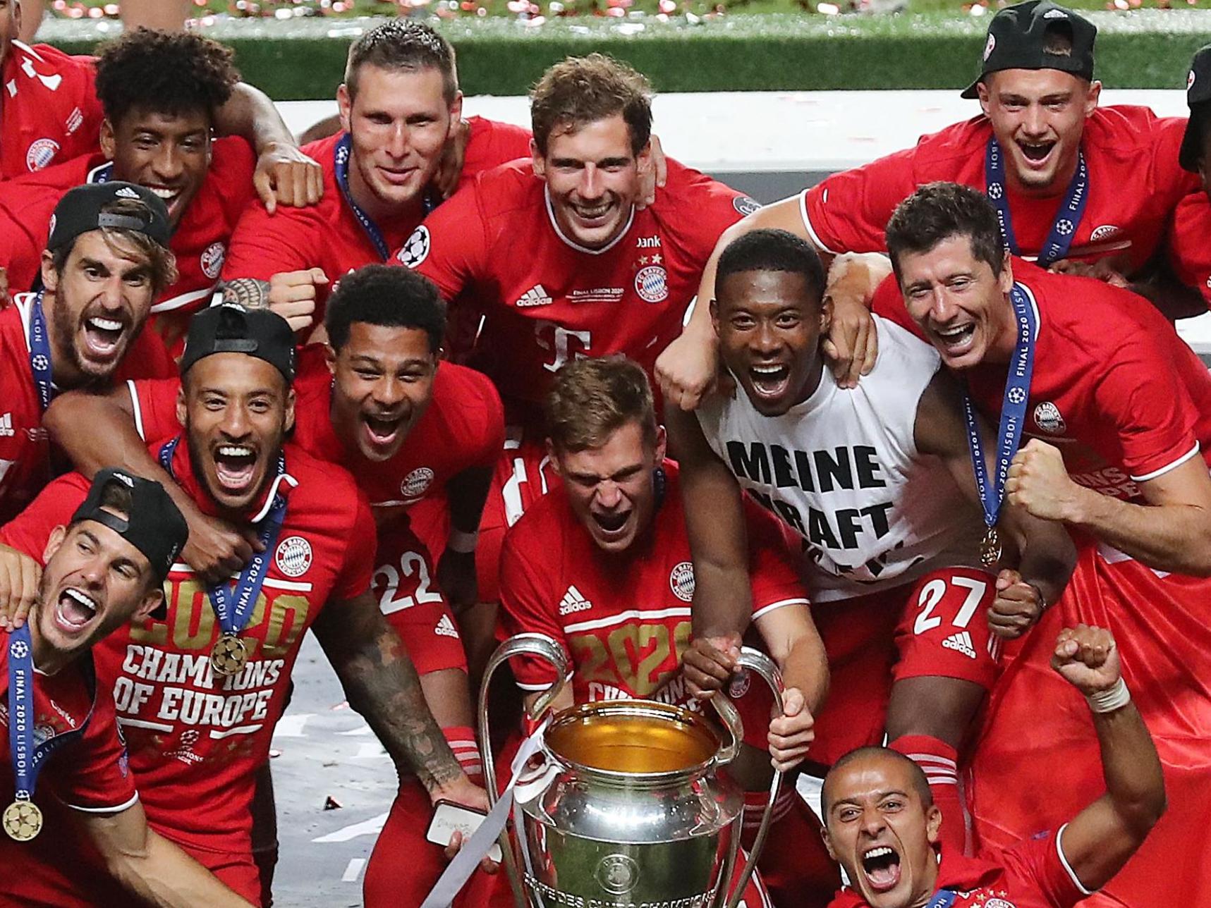 Bayern Munich celebrate with the Champions League trophy (AFP)