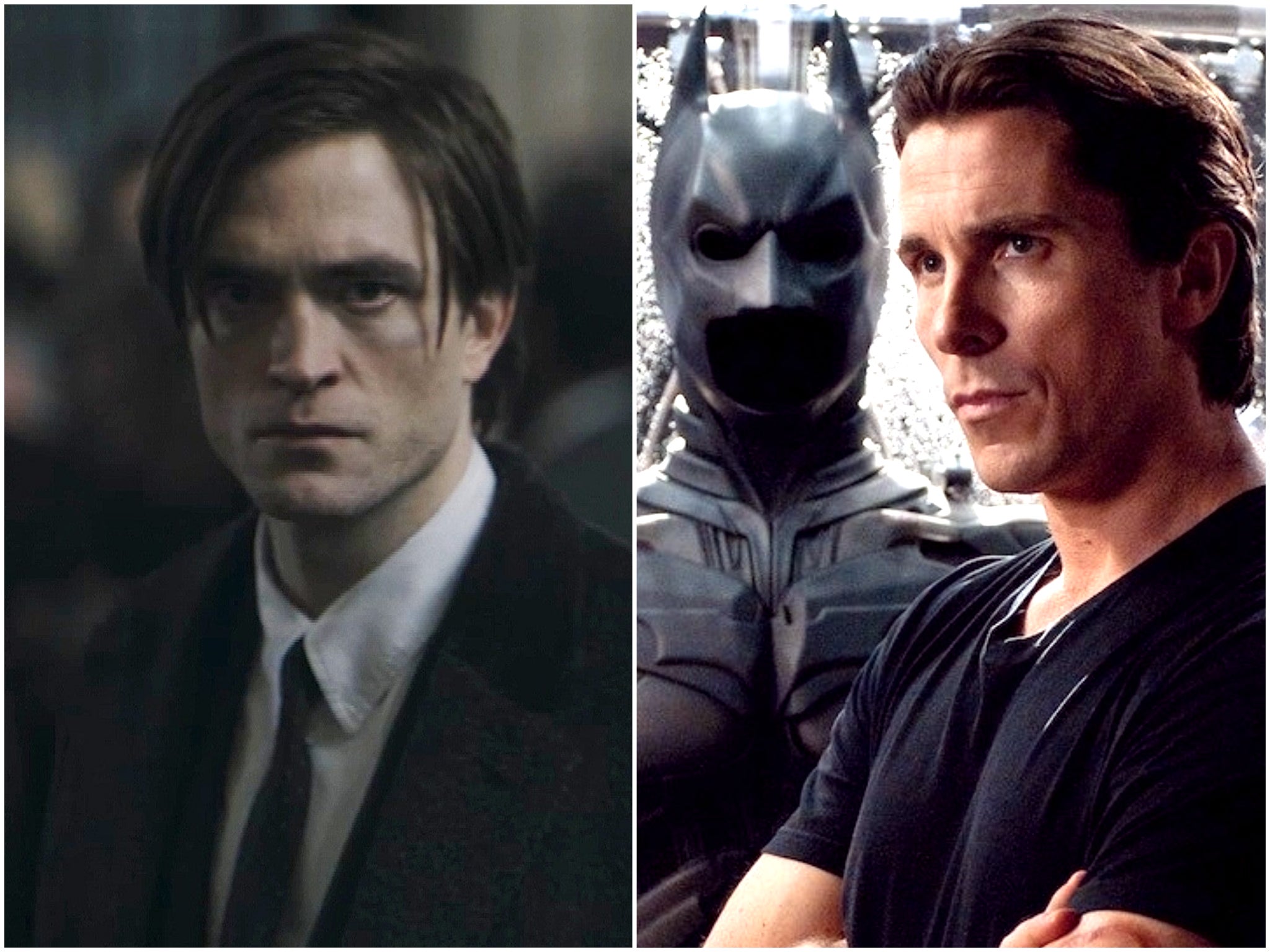 Robert Pattinson in ‘The Batman’, and Christian Bale in ‘The Dark Knight Rises’