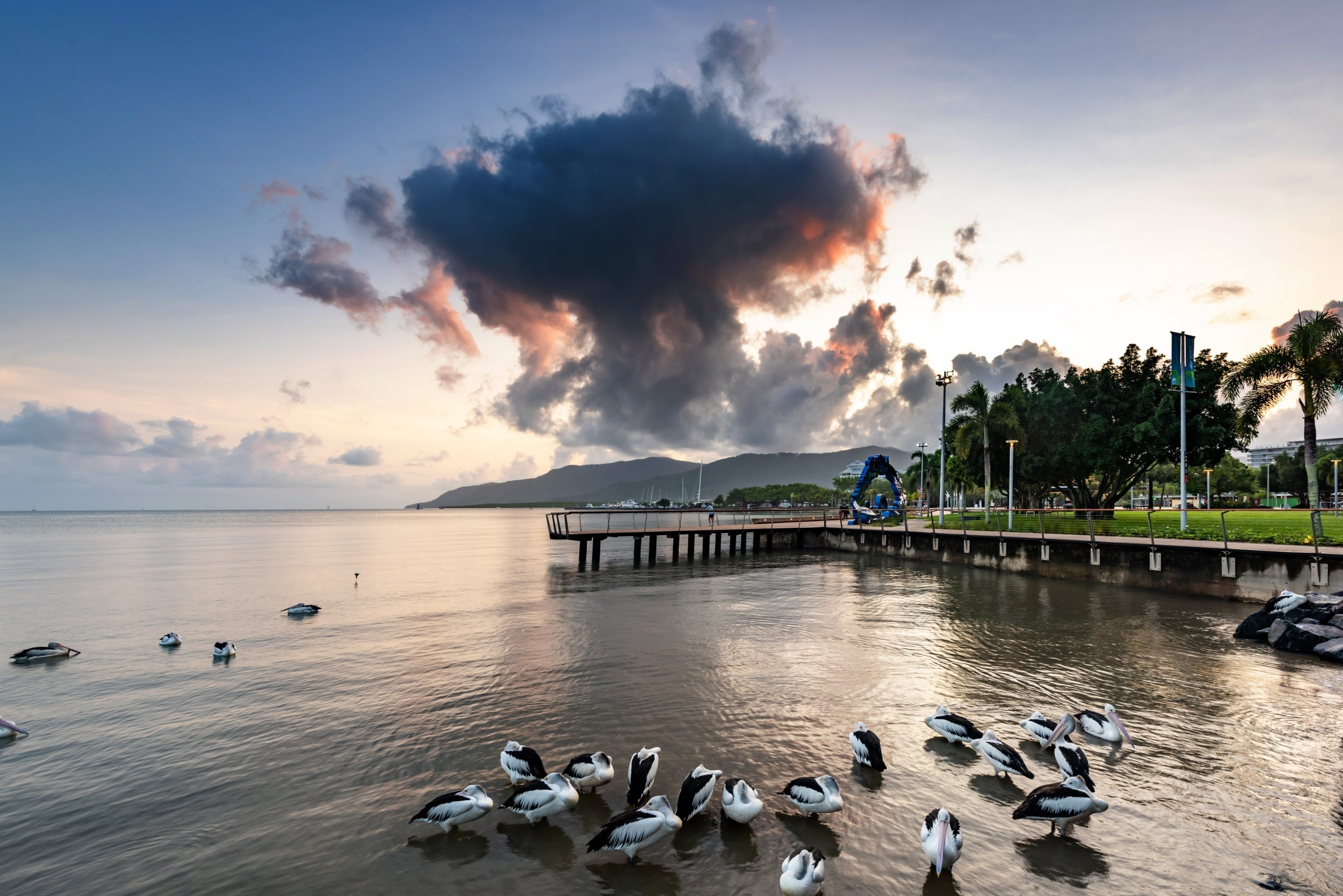 Esplanade at dusk in Cairns, Queensland, Australia