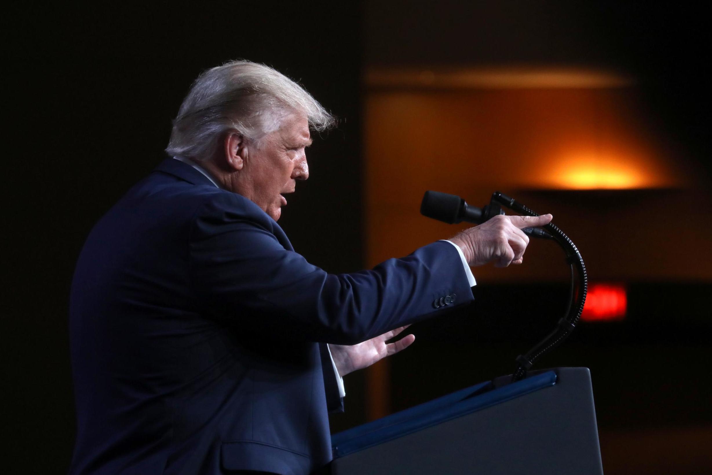 Donald Trump speaks at the truncated in-person portion of the Republican National Convention in Charlotte. REUTERS