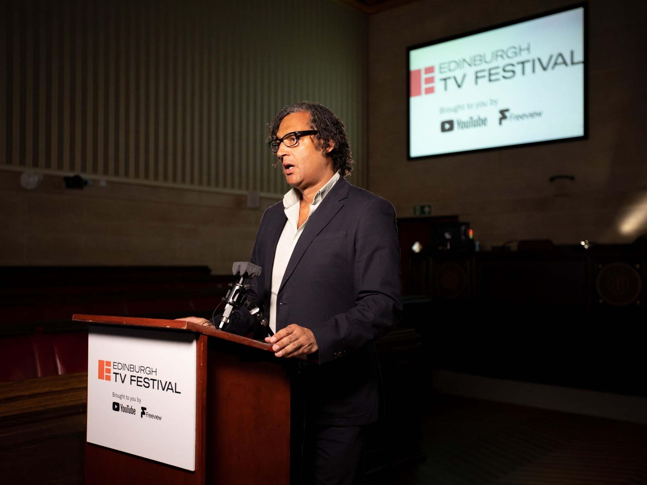 David Olusoga delivering the MacTaggart Lecture at the Edinburgh International TV Festival, 24 August 2020.