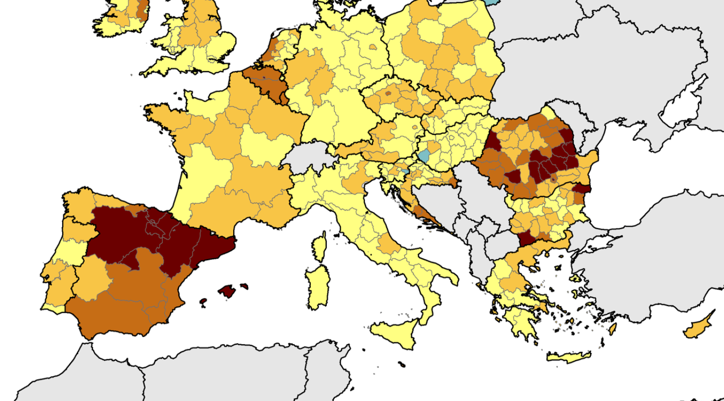 Danger zones: the deeper the colour, the higher the number of new cases of coronavirus