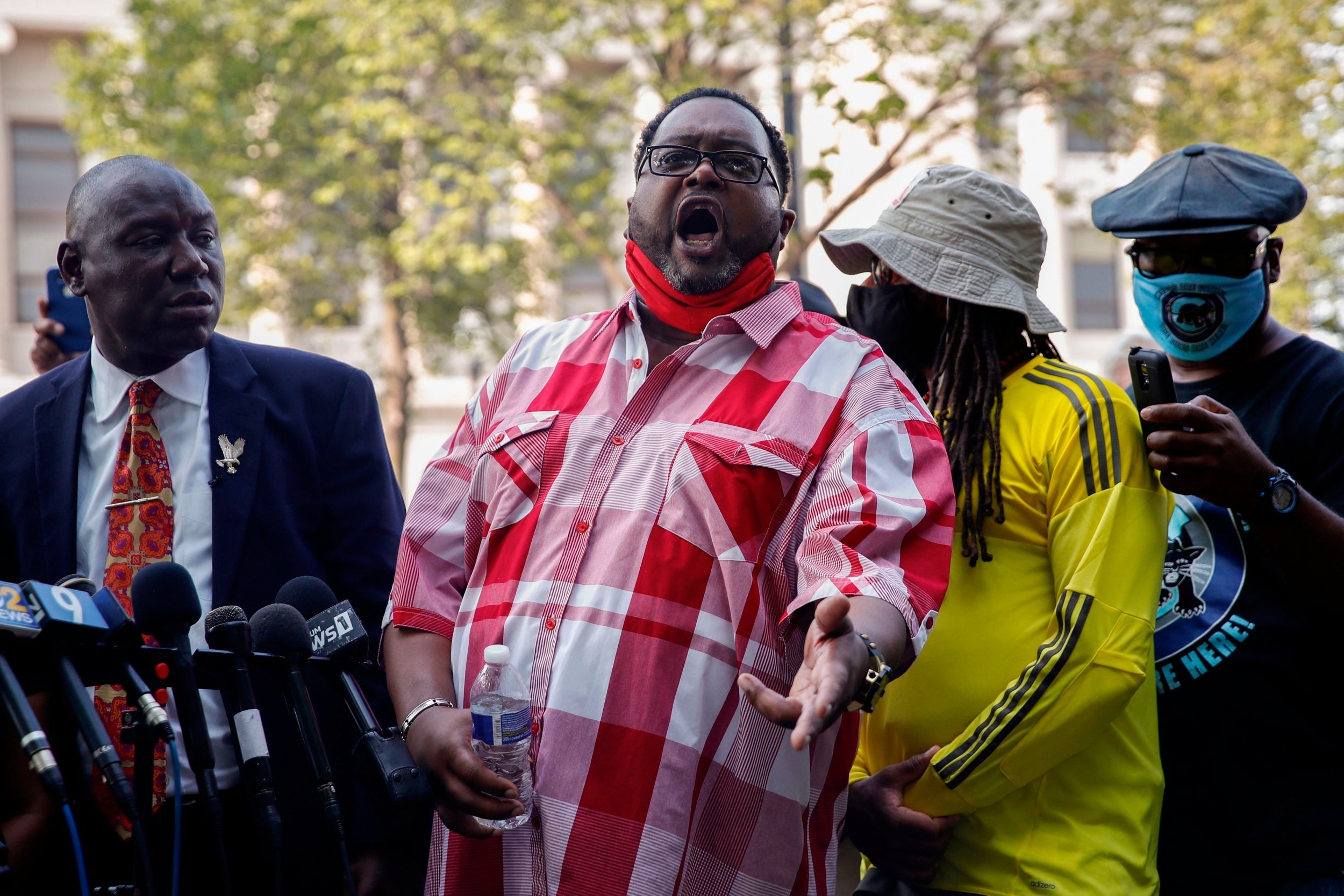 Jacob Blake Sr speaks at a press conference about his son Jacob Blake who was shot seven times by police officers