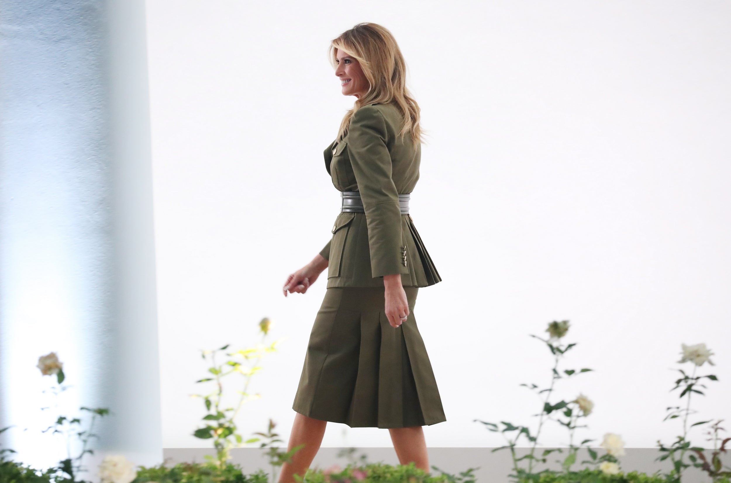 Melania Trump arrives to deliver her speech during the second night of the Republican National Convention, in the Rose Garden at the White House