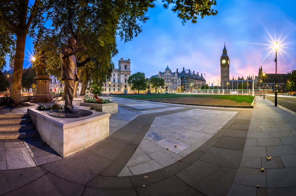 Nelson Mandela watches over Parliament Square