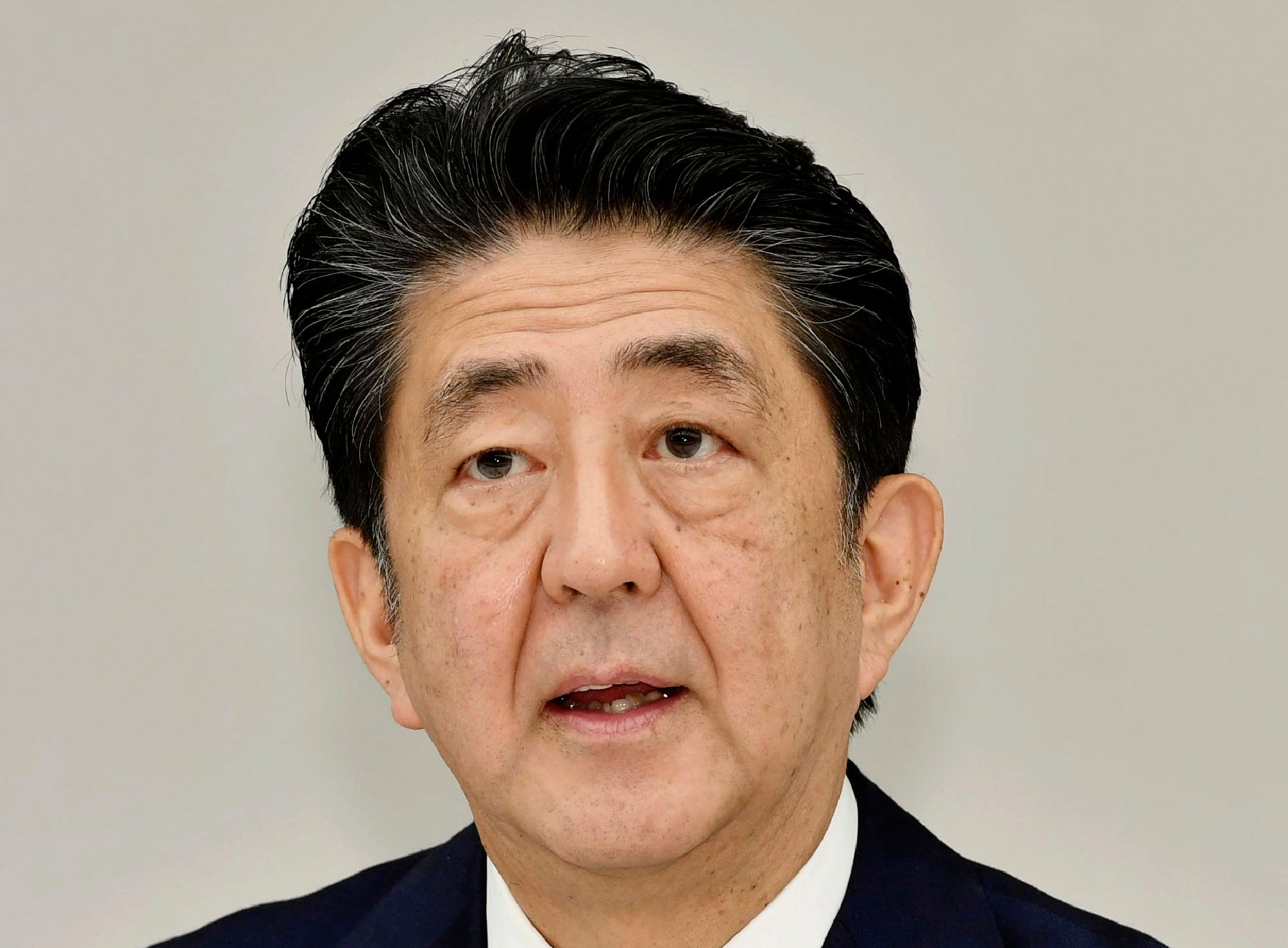 Japanese prime minister Shinzo Abe pictured on Friday during a coronavirus task force meeting at his official residence in Tokyo