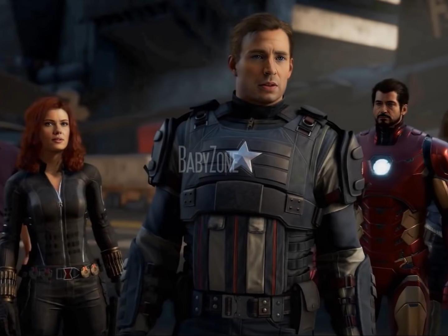 Chris Evans, Scarlett Johansson and Robert Downey Jr are inserted into footage from ‘Marvel’s Avengers’