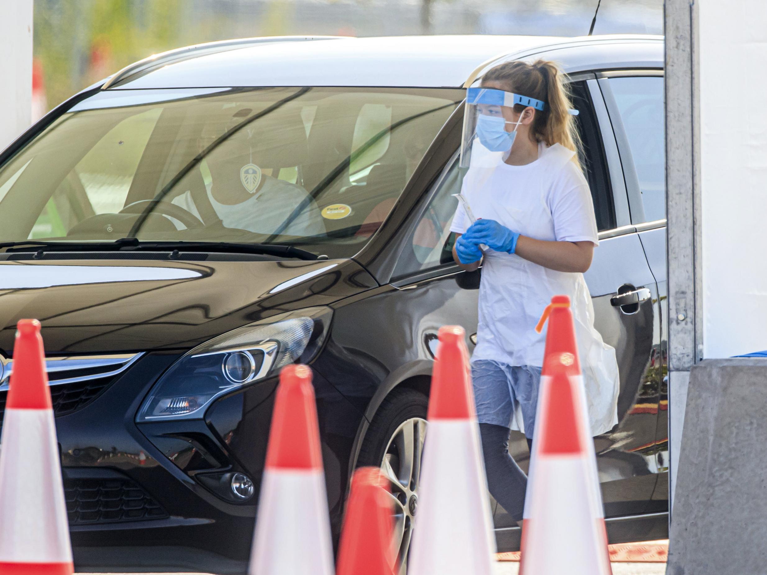 Samples are taken at a coronavirus testing facility in Temple Green Park and Ride, Leeds