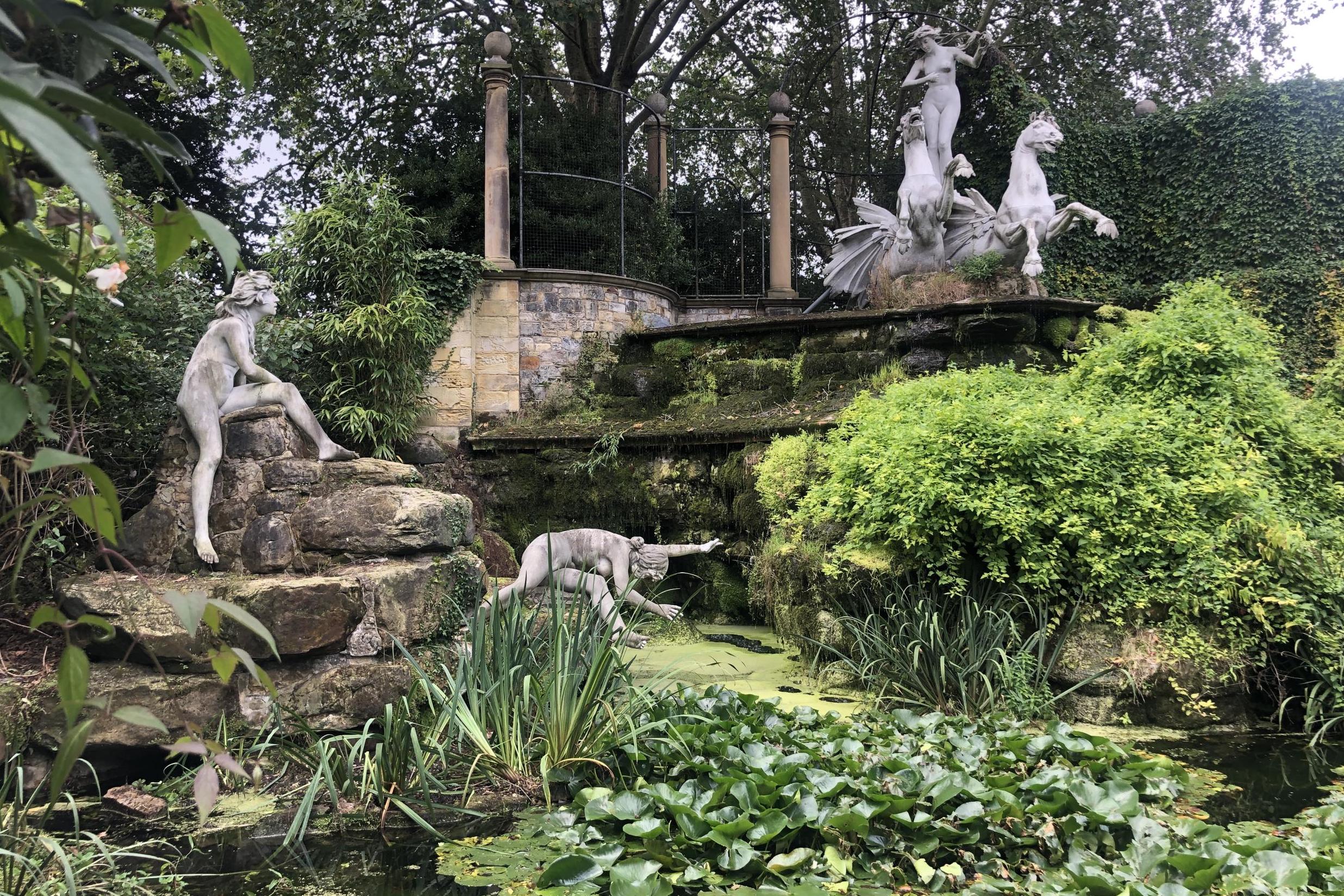 Adventure playground: sea nymph statues in York House Gardens