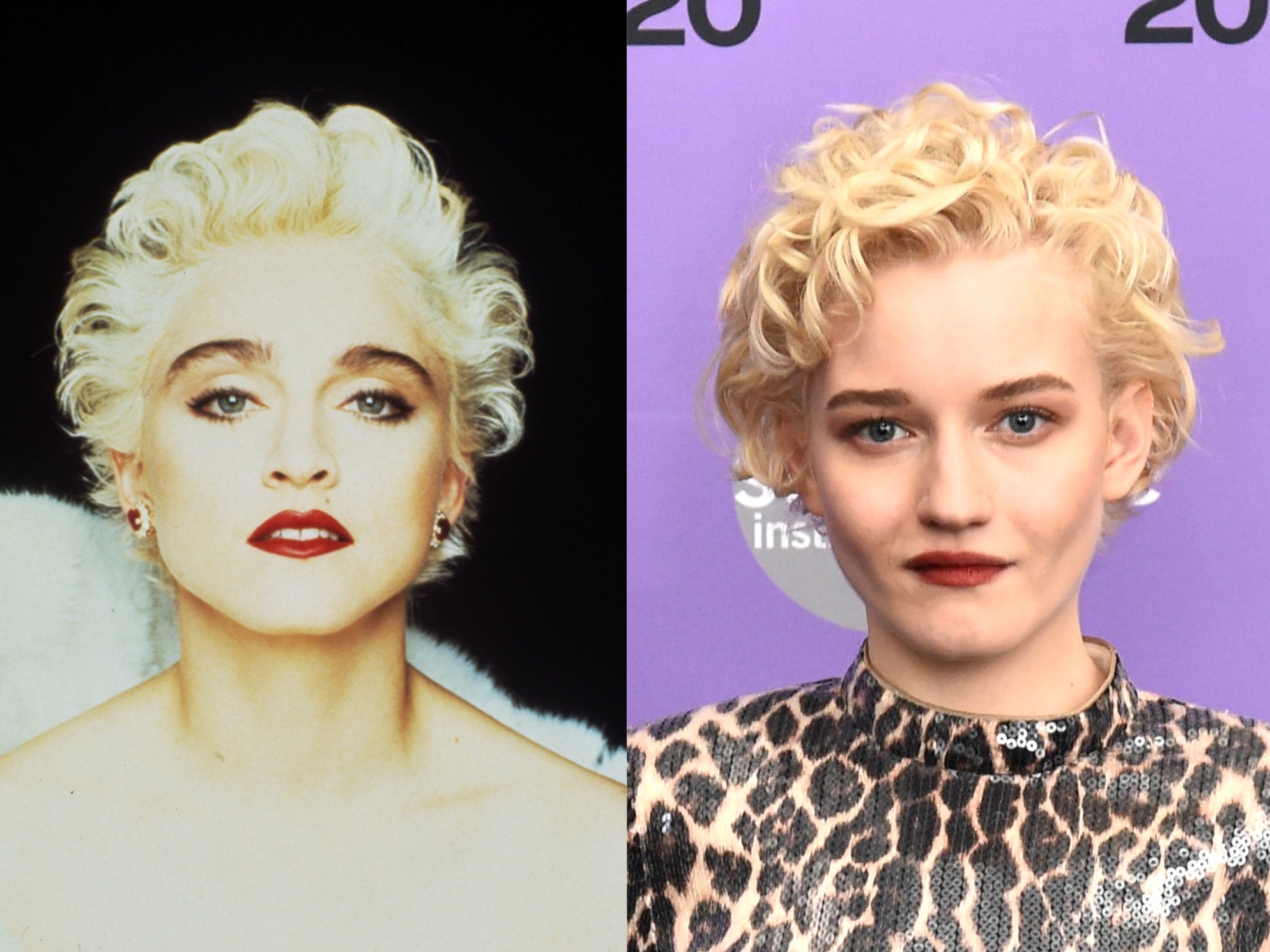 Madonna in 1987, and Julia Garner at the Sundance Film Festival in January