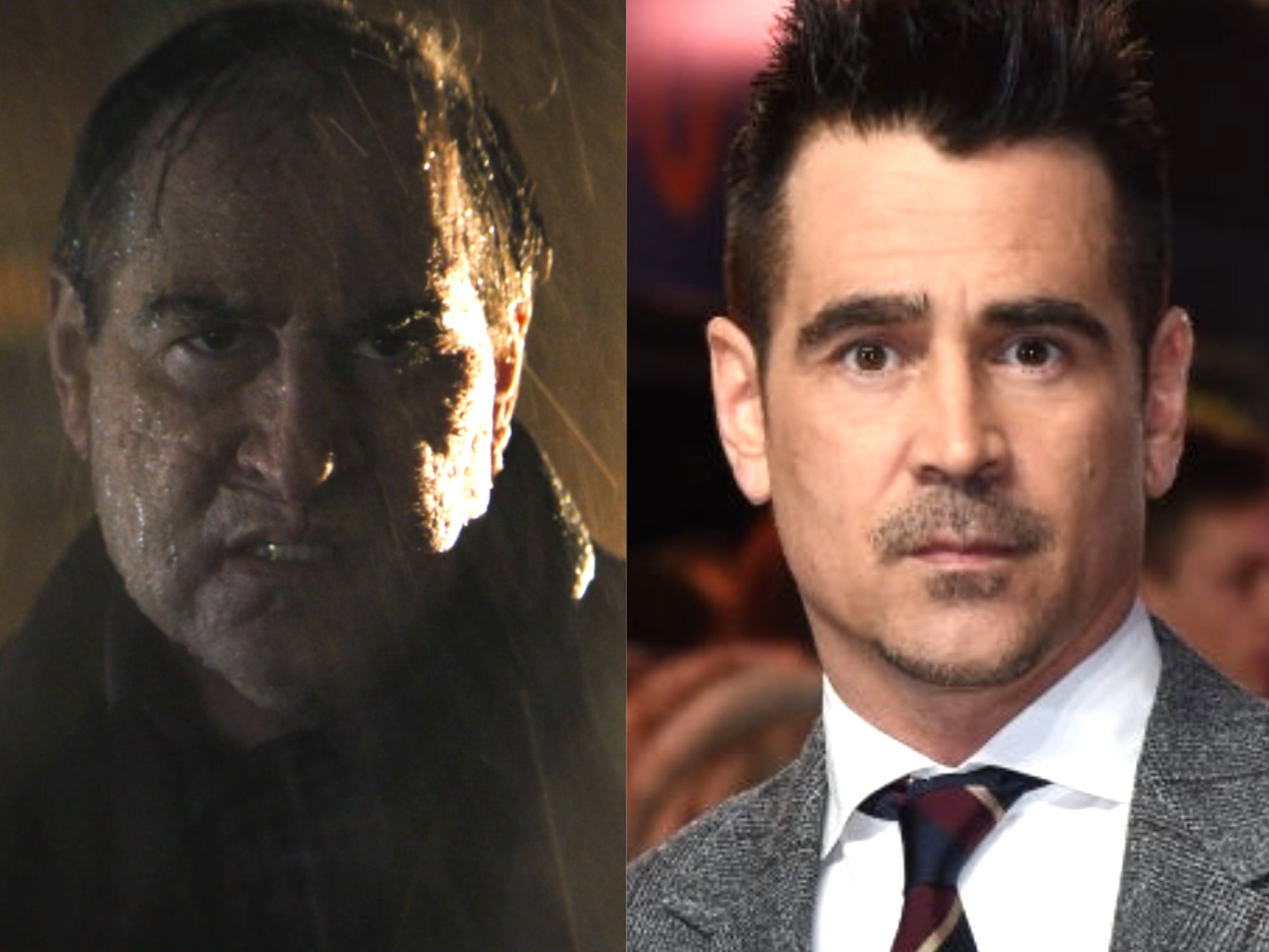 Colin Farrell in his Penguin make-up in ‘The Batman’, and at a 2019 premiere