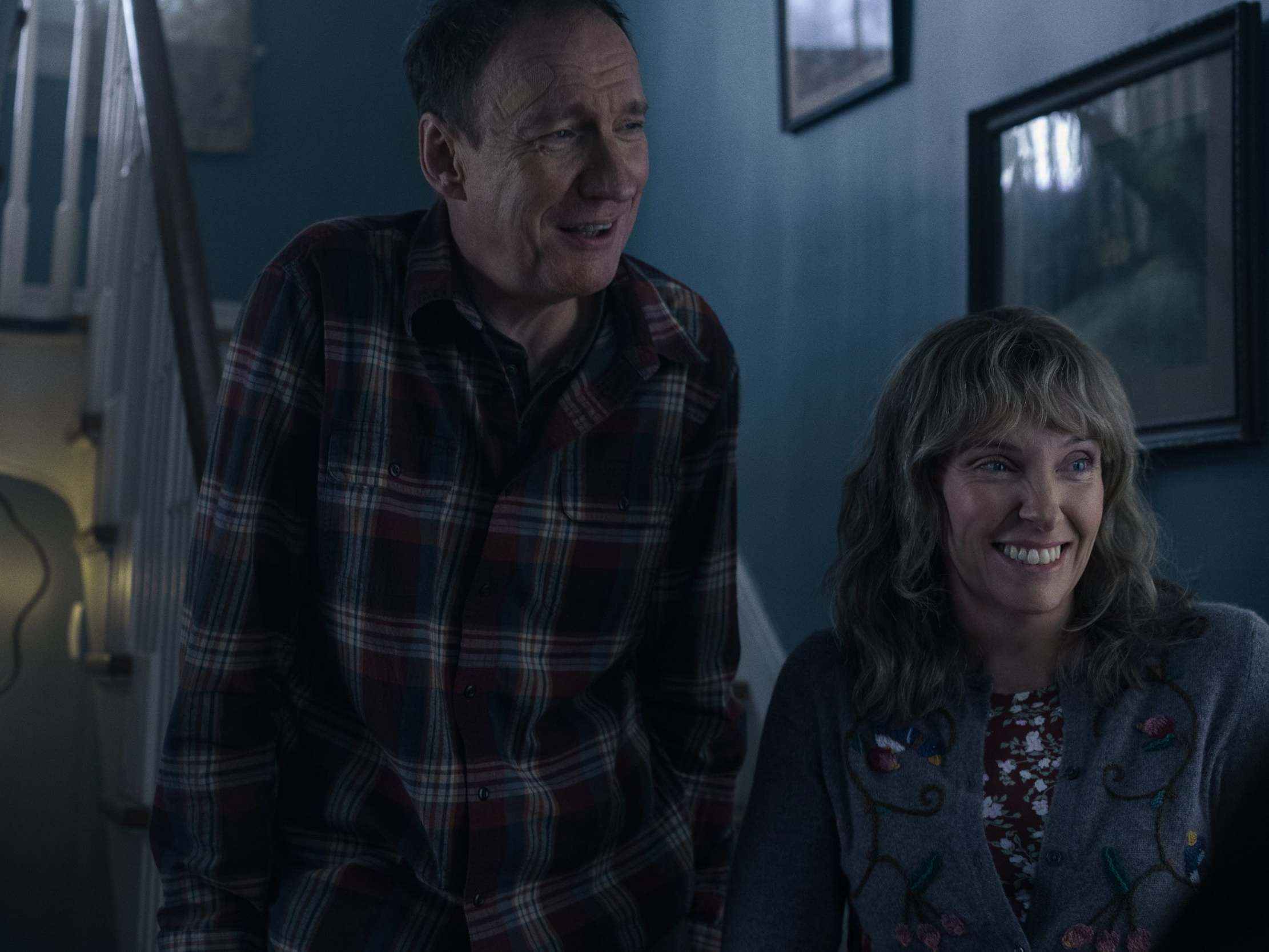 Jake’s parents (David Thewlis and Toni Colette) are like hyenas – snivelling, snarling, fierce, and pathetic all at once (Netflix)