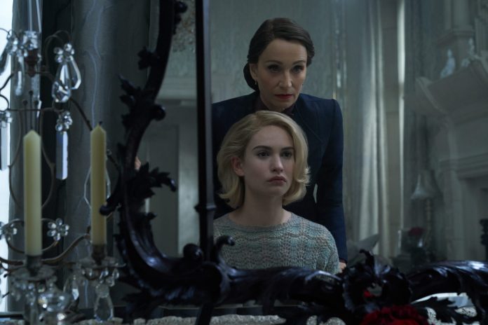 Kristin Scott Thomas as Mrs Danvers and Lily James as Mrs de Winter in Ben Wheatley’s ‘Rebecca’