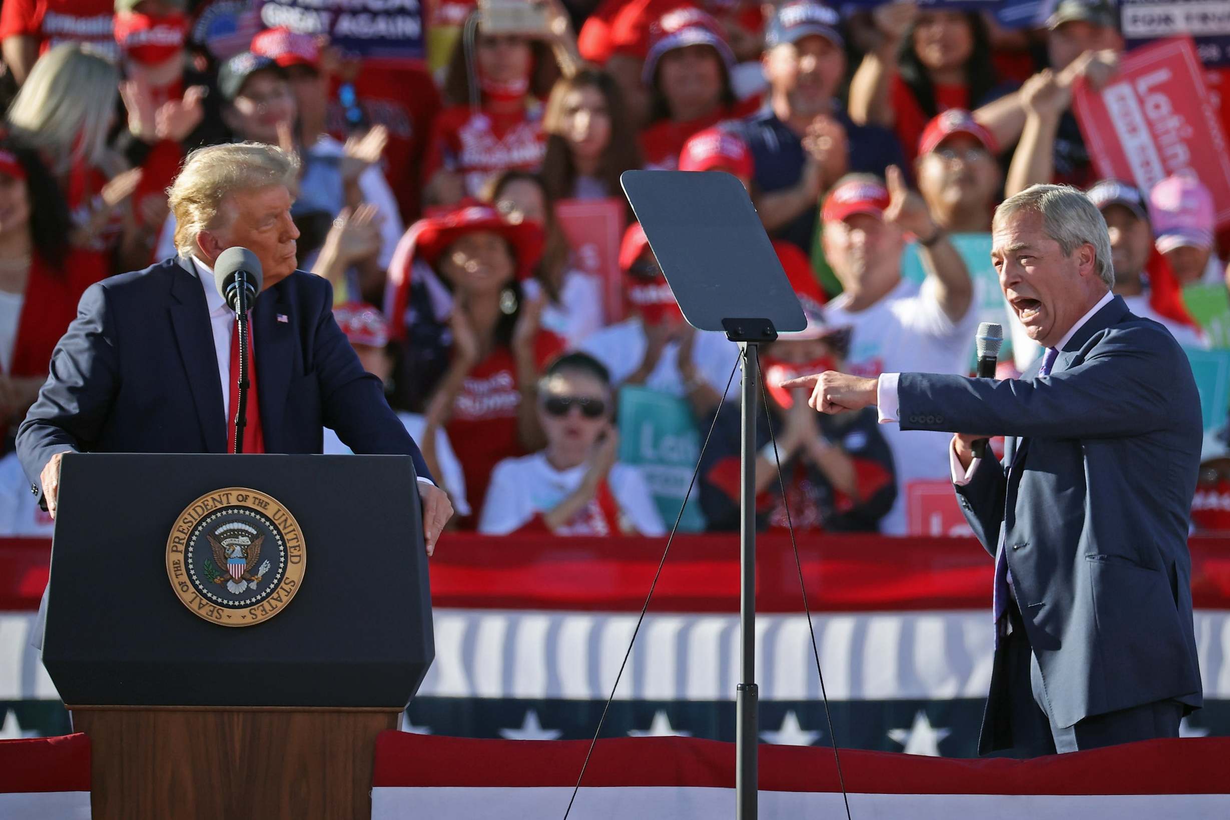 Nigel Farage shares the stage with Donald Trump in Phoenix in October 2020