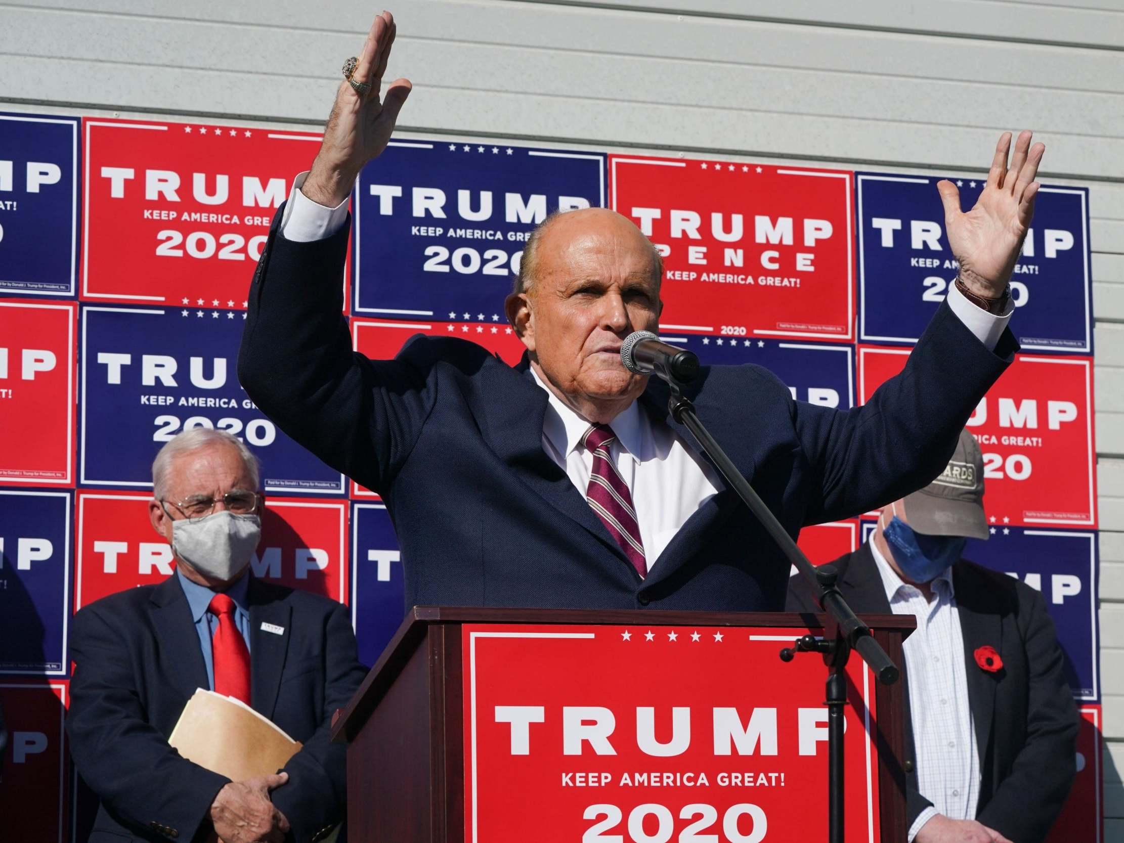 Rudy Giuliani at the Four Seasons Total Landscaping press call on Saturday