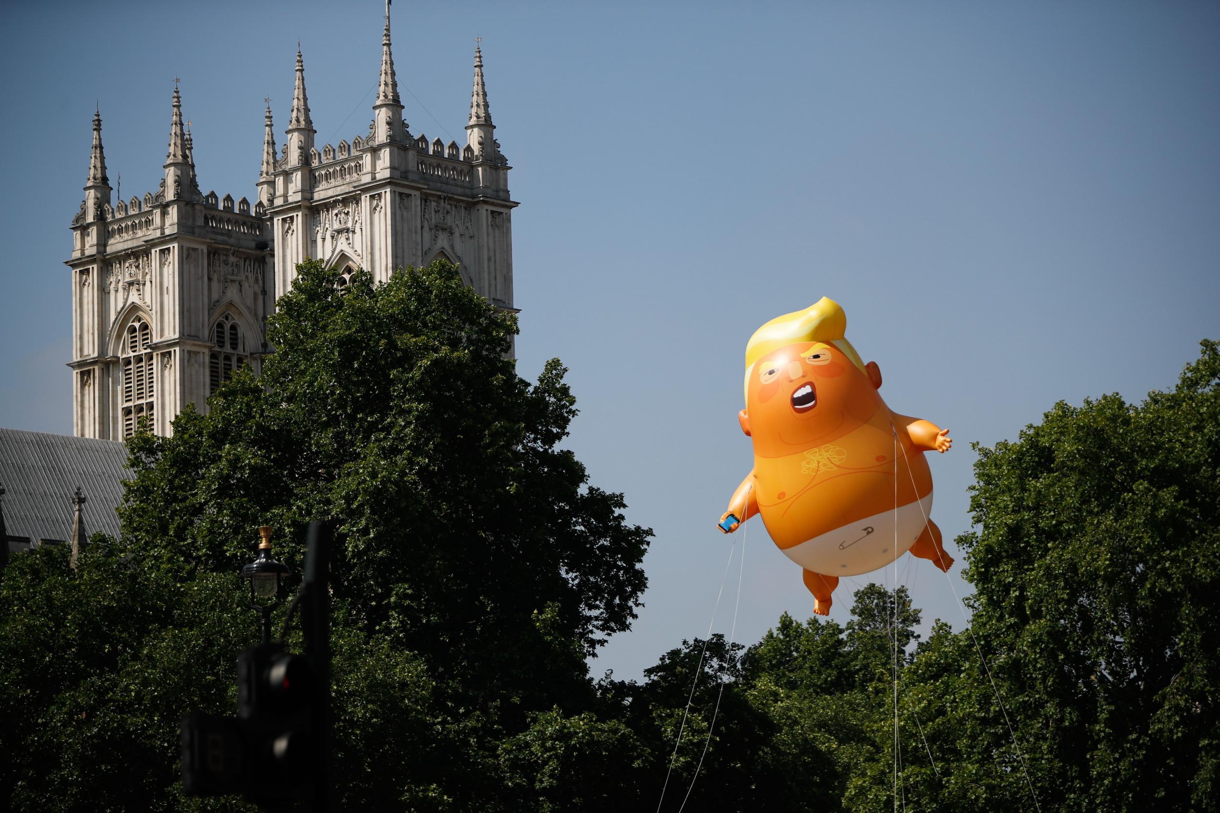 The Baby Trump blimp, bright orange and full of hot air, made its debut in London in July 2018
