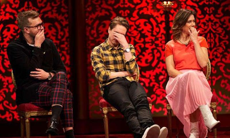 Iain Stirling, Joe Thomas and Lou Sanders on series eight of ‘Taskmaster’