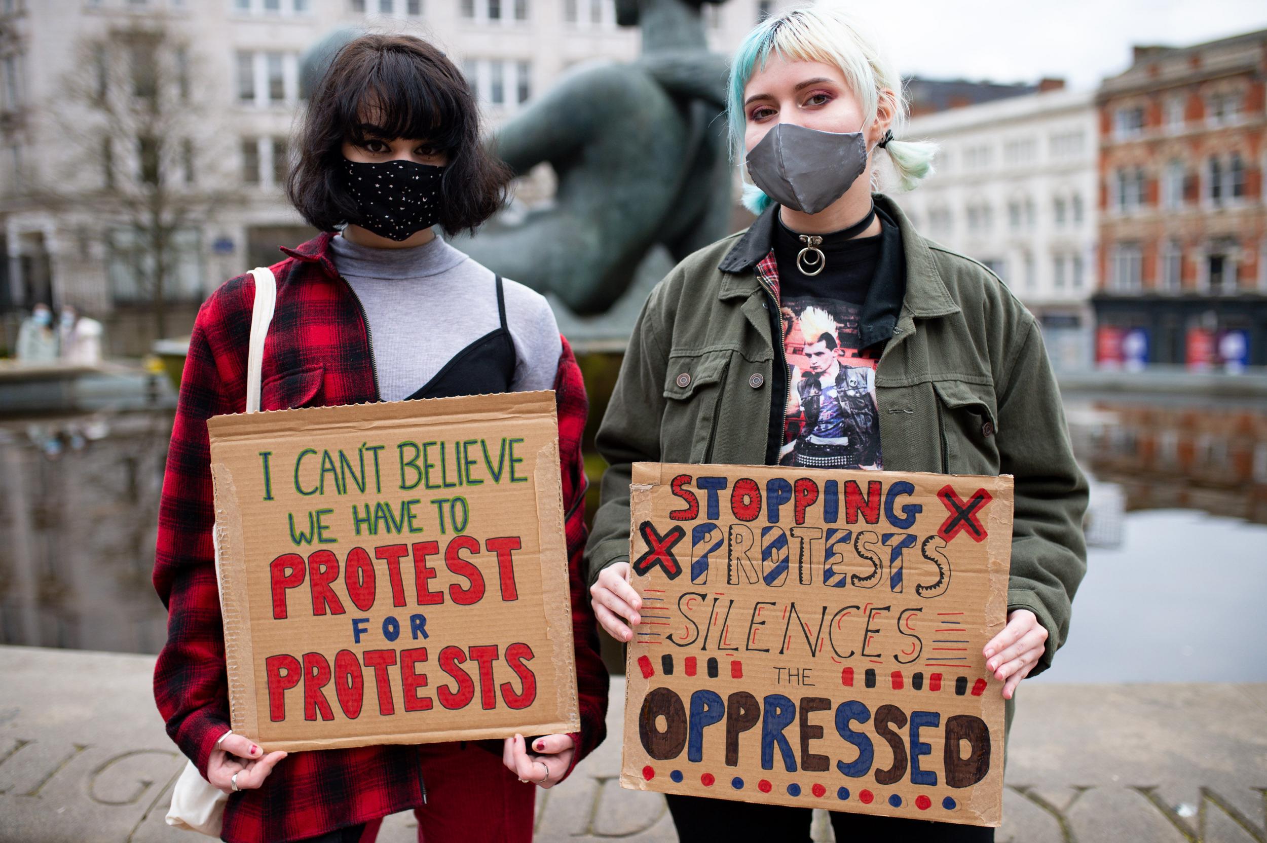 Demonstrators in Birmingham oppose a separate bill that would criminalise protests which cause ‘serious annoyance or inconvenience’