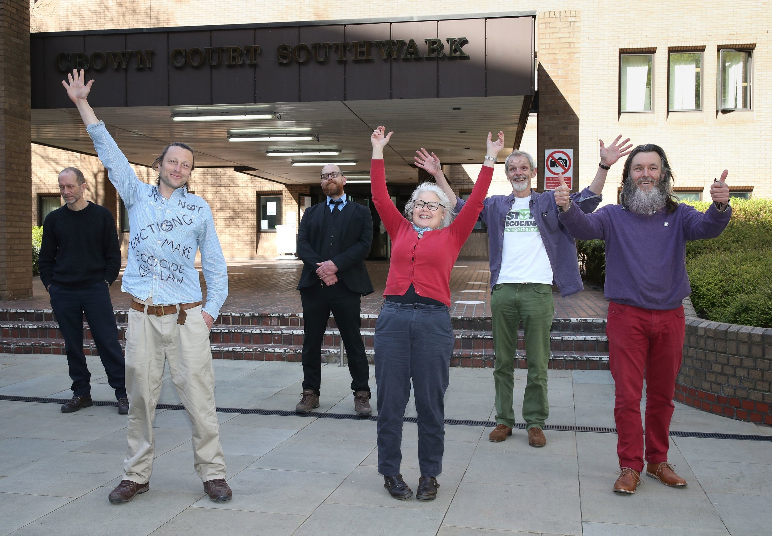 XR activists outside Southwark Crown Court after being cleared of criminal damage