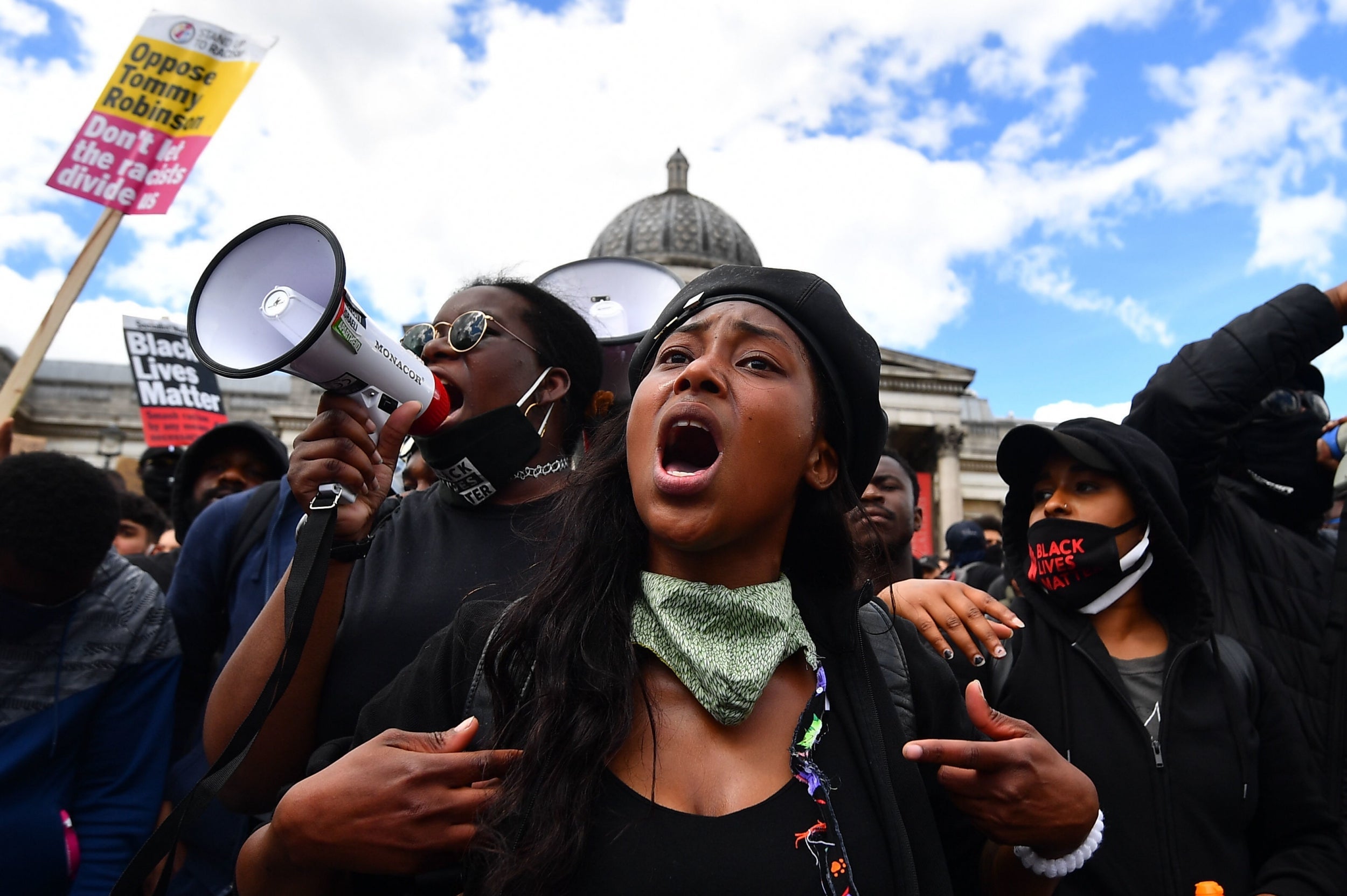 Sasha Johnson, here participating in a BLM protest last summer, is in critical condition