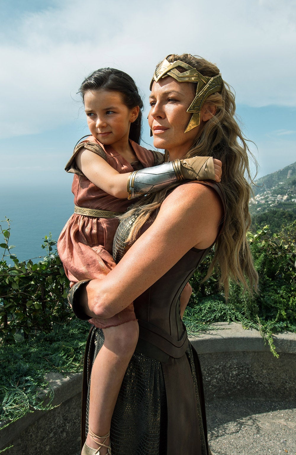 Connie Nielsen as Hippolyta with a young Diana (Lilly Aspell) in the 2017 film version of Wonder Woman